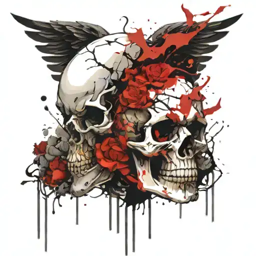 Skull angel's death demon evil nature cosmos blood tattoo design idea