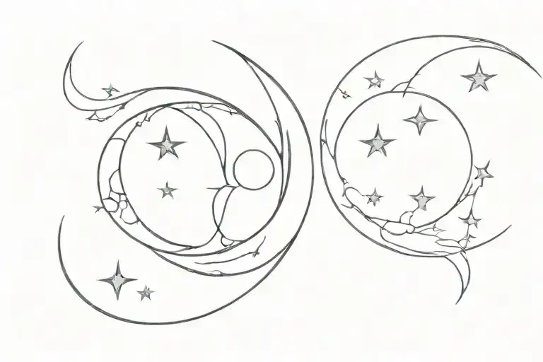 waning Crescent moon, first quarter moon, 11 11, twin flames and Cancers tattoo design idea