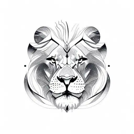 Lion head with mountain range below tattoo design idea