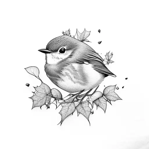 european robin autumn tattoo design idea
