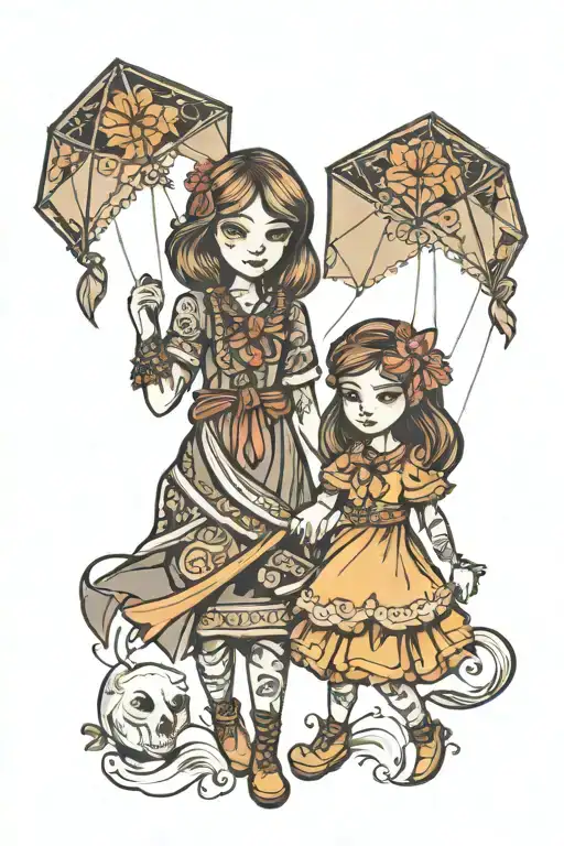 free kite daughter holding hands tattoo design idea