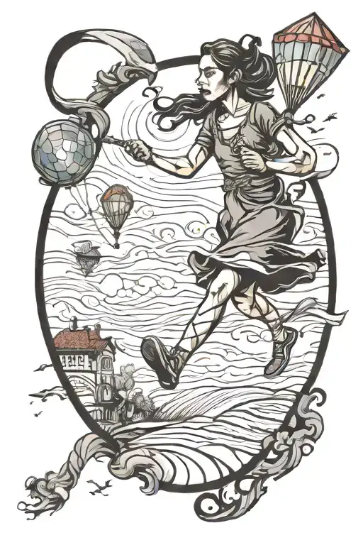 running away kite daughter tattoo design idea