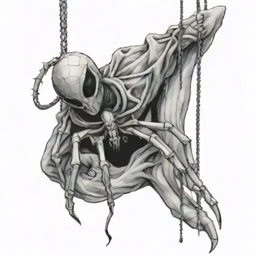 Spider puppeteering a faceless marionette tattoo design idea