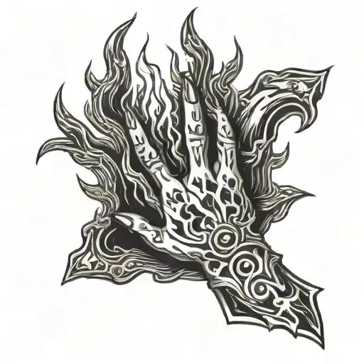 Hand shaped funeral pyre tattoo design idea