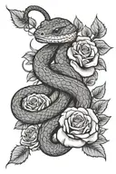 snake and roses  tattoo design idea