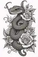 snake and roses  tattoo design idea
