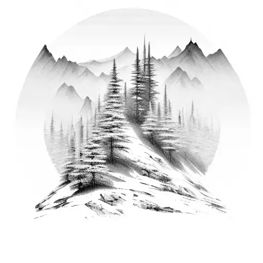 Black and Grey "Mountain Scene" Tattoo Idea BlackInk AI