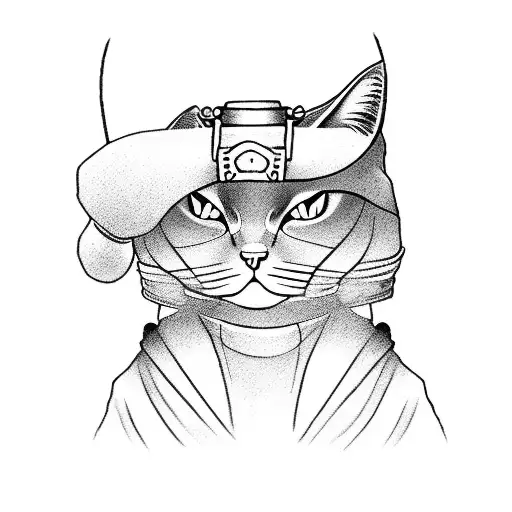 samurai cat in robe tattoo design idea