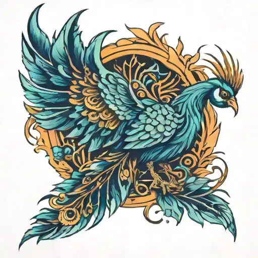 Phoenix with peacock feather tattoo design idea