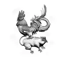 A rooster and a rat in a dynamic pose, showcasing their strength and agility tattoo design idea