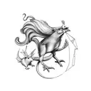 A rooster and a rat in a dynamic pose, showcasing their strength and agility tattoo design idea