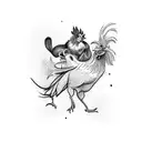 A rooster and a rat in a dynamic pose, showcasing their strength and agility tattoo design idea