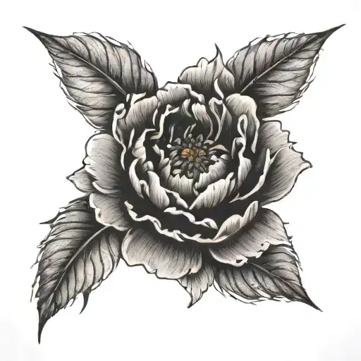 A dotwork tattoo of a peony with delicate nurse-themed elements like a heart rate monitor and medical cross tattoo design idea