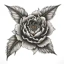 A dotwork tattoo of a peony with delicate nurse-themed elements like a heart rate monitor and medical cross tattoo design idea