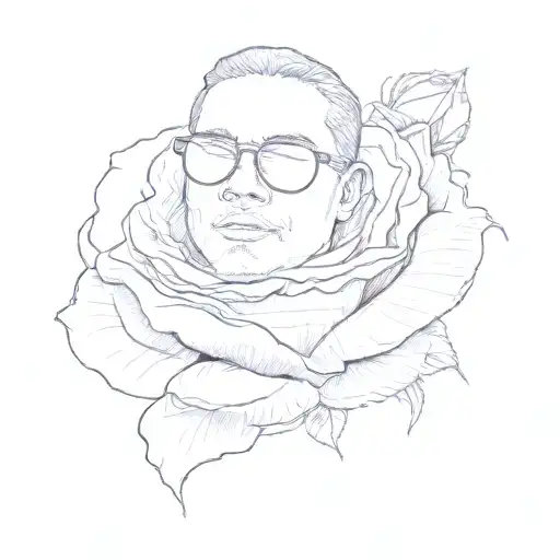 a man wearing sunglasses on top of a rose tattoo design idea