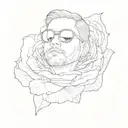 a man wearing sunglasses on top of a rose tattoo design idea