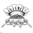pasta in shape of chef hat with fork tattoo design idea