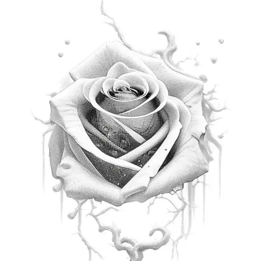 grim black rose decomposing in a vibrant garden  tattoo design idea