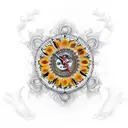 sunflower clock with Roman numerals and butterfly  tattoo design idea