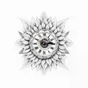 sunflower clock with Roman numerals and butterfly  tattoo design idea