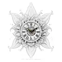 sunflower clock with Roman numerals and butterfly  tattoo design idea