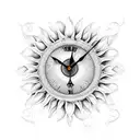 sunflower clock with Roman numerals and butterfly  tattoo design idea
