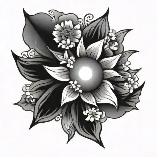 Philippines sun with flowers tattoo design idea