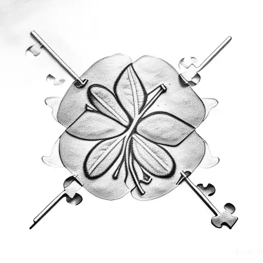 A nurse holding a four leaf clover with puzzle pieces floating around tattoo design idea