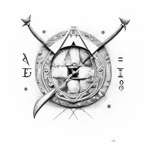 arco e flecha no meio, com um chapéu boina em cima, escrito "eu não ando só" tattoo design idea