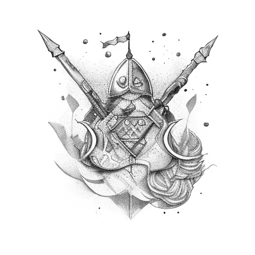 arco e flecha, com uma boina em cima, escrito "eu não ando só" tattoo design idea