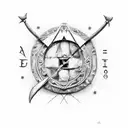 arco e flecha no meio, com um chapéu boina em cima, escrito "eu não ando só" tattoo design idea