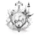 arco e flecha, com uma boina em cima, escrito "eu não ando só" tattoo design idea