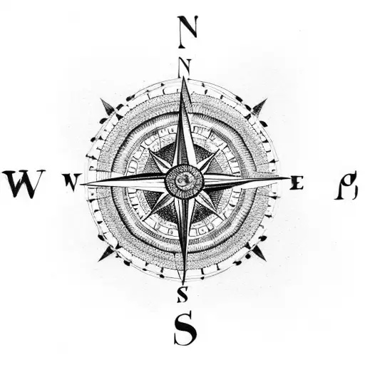 A vintage compass surrounded by intricate dotwork patterns tattoo design idea