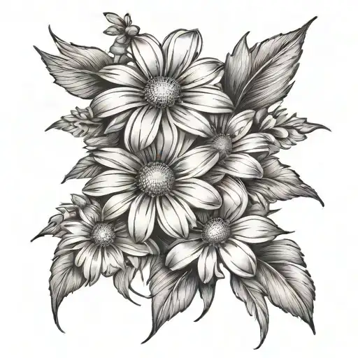 daisy, larkspur, violet flower tattoo design idea