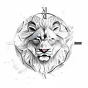roaring lion clouds clock tattoo design idea