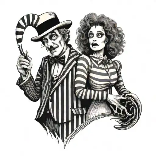 adam and barbara from beetlejuice in the style of edward gorey tattoo design idea