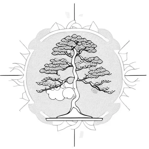 bonsai tree surrounded by seed of life tattoo design idea