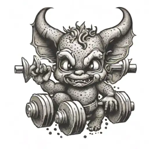 baby devil lifting weights tattoo design idea