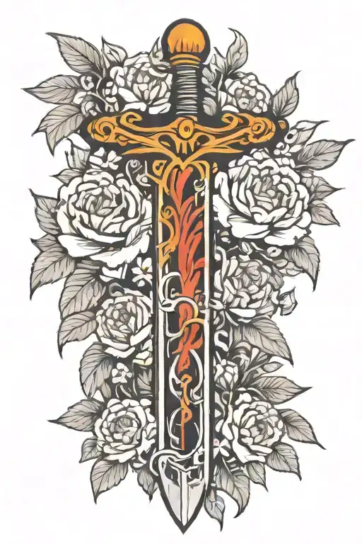 berserk Guts sword surrounded by flowers intertwined tattoo design idea