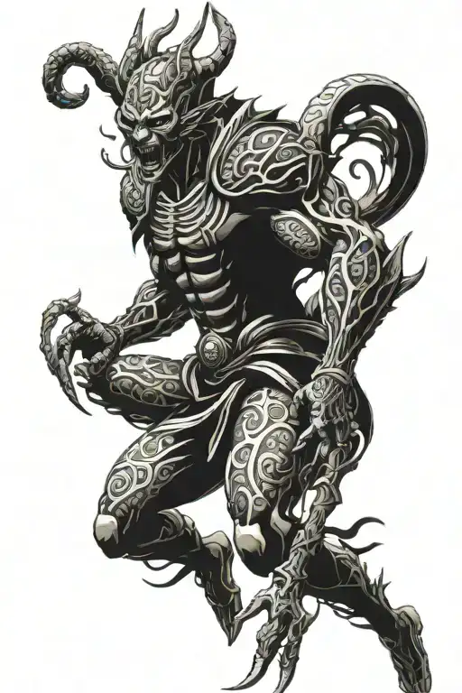 full body samuri vanquishing a demon tattoo design idea