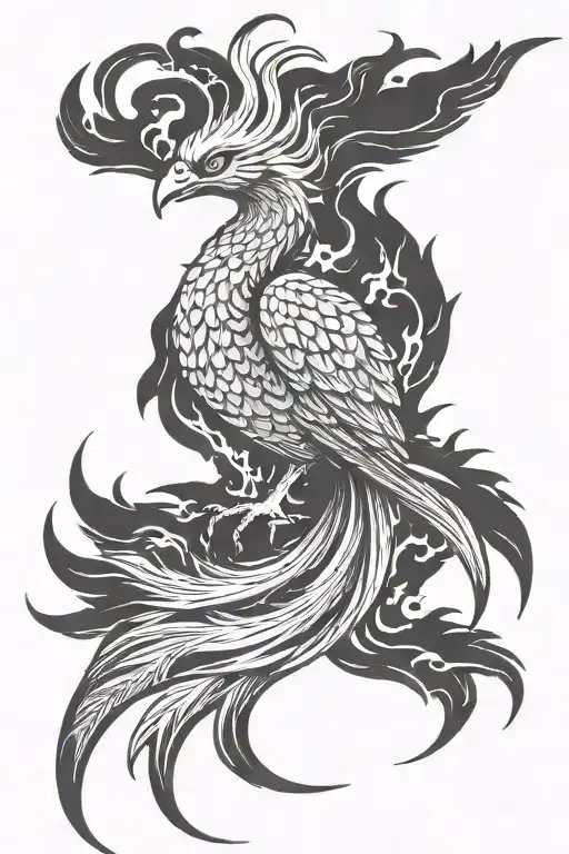 angry whole body phoenix rising from the ashes sitting tattoo design idea