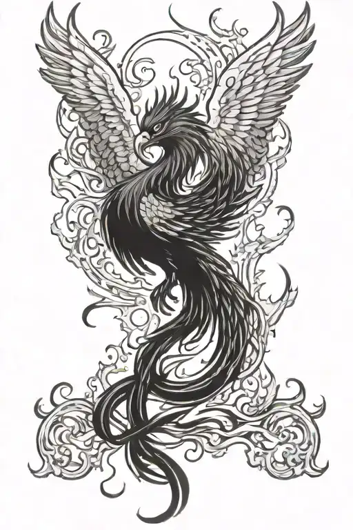 angry whole body phoenix rising from the ashes sitting tattoo design idea