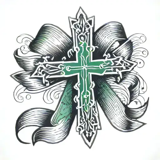 cool cross with green and gray cool awareness ribbon around it.  tattoo design idea