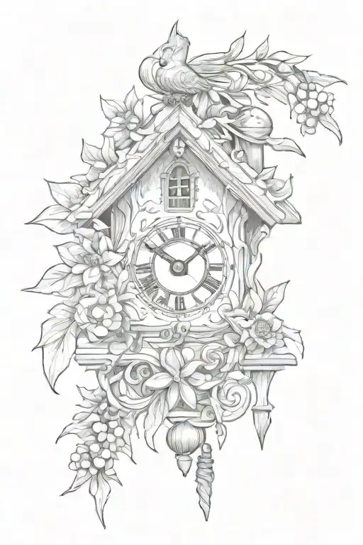 cuckoo clock German with edelweiss flower tattoo design idea