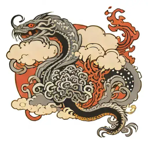 cloud, nervous, smok, snak tattoo design idea