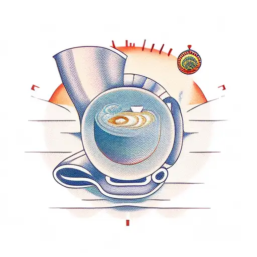 A seaman sailing on a coffee cup in the middle of a beautiful sunset tattoo design idea