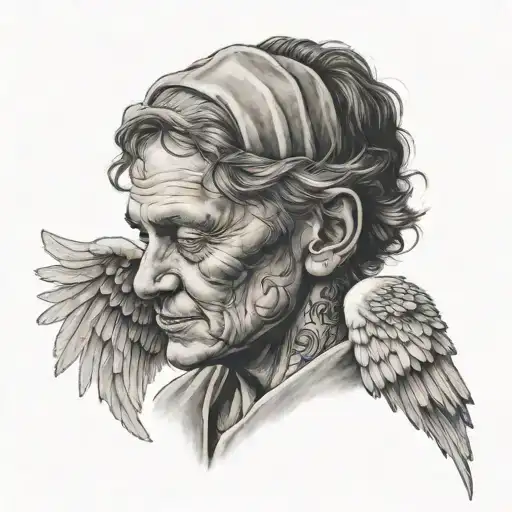 A portrait of Cousin BJ with angel wings, paying tribute to their memory tattoo design idea