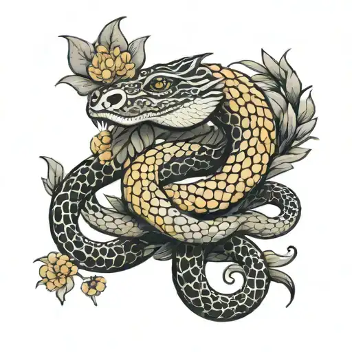 marigold flower king cobra snake  tattoo design idea