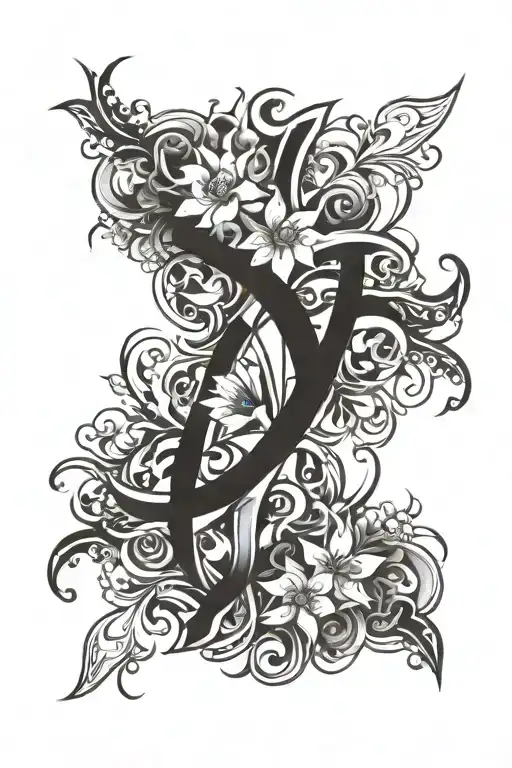 Tribal "Cross, Flowers Intertwined" Tattoo Idea BlackInk AI