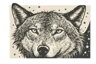 A lonely wolf staring at the moon and the stars at Vincent Van Gogh's Starry Night Painting tattoo design idea